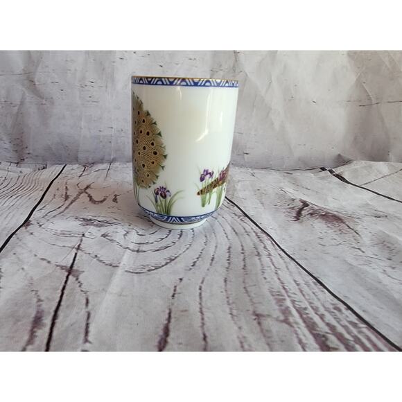 1985 Franklin Porcelain Mint Birds And Flowers Of Orient Tea Cup Peacock Iris - Picture 4 of 7